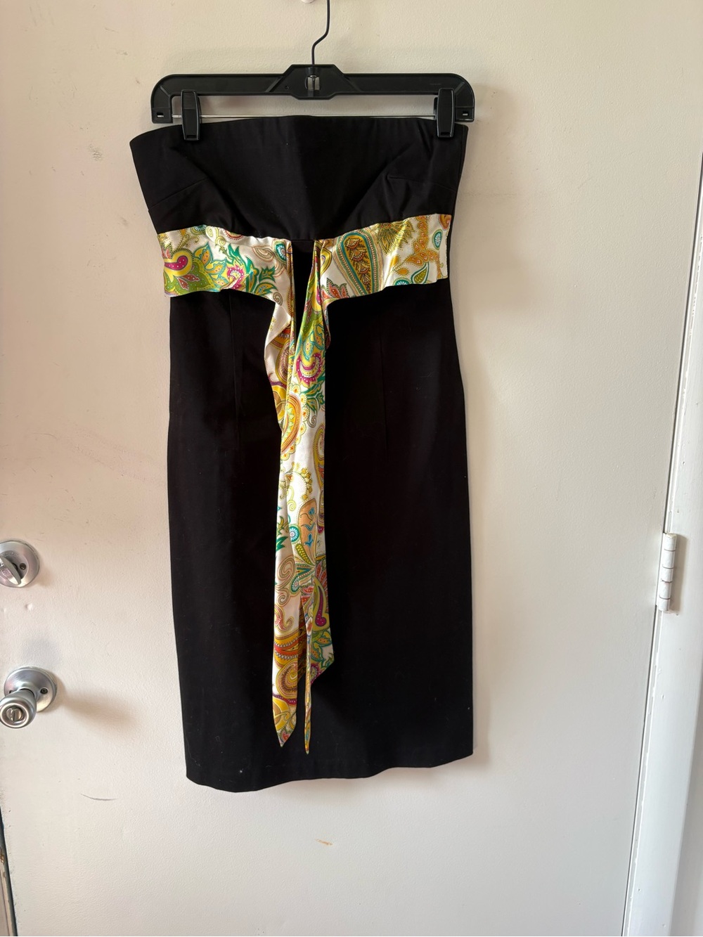 Ruth Strapless Black Dress with Paisley Sash Size 4